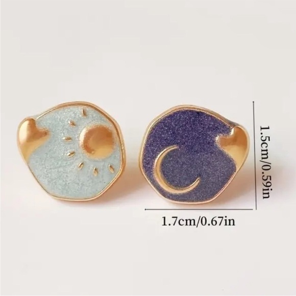 Gold and Blue Moon Earrings - Picture 3 of 3
